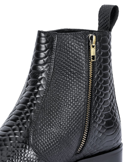 S&B Croco square-Toe Cuban Chelsea - Black