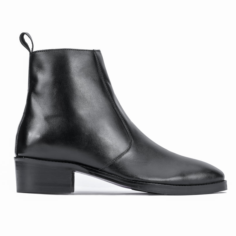 S&B T-Shape Wooden Sole Cuban Chelsea - Black