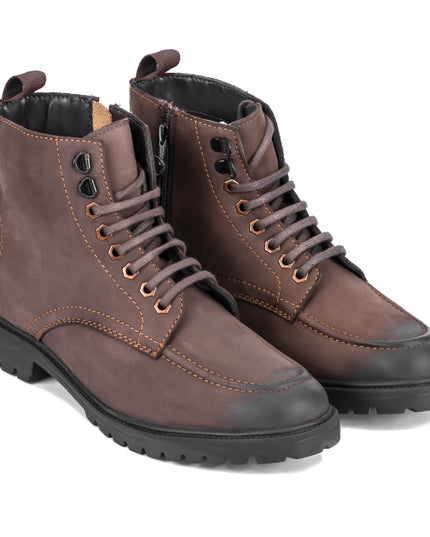 S&B Nubuck Leather Moc-Toe Boot - Brown