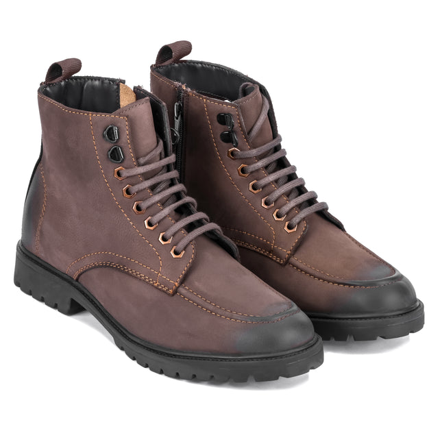 S&B Nubuck Leather Moc-Toe Boot - Brown
