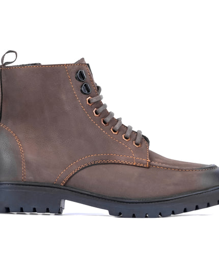S&B Nubuck Leather Moc-Toe Boot - Brown