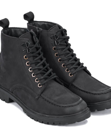 S&B Nubuck Leather Moc-Toe Boot - Black