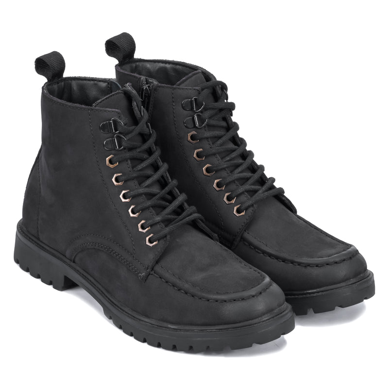 S&B Nubuck Leather Moc-Toe Boot - Black
