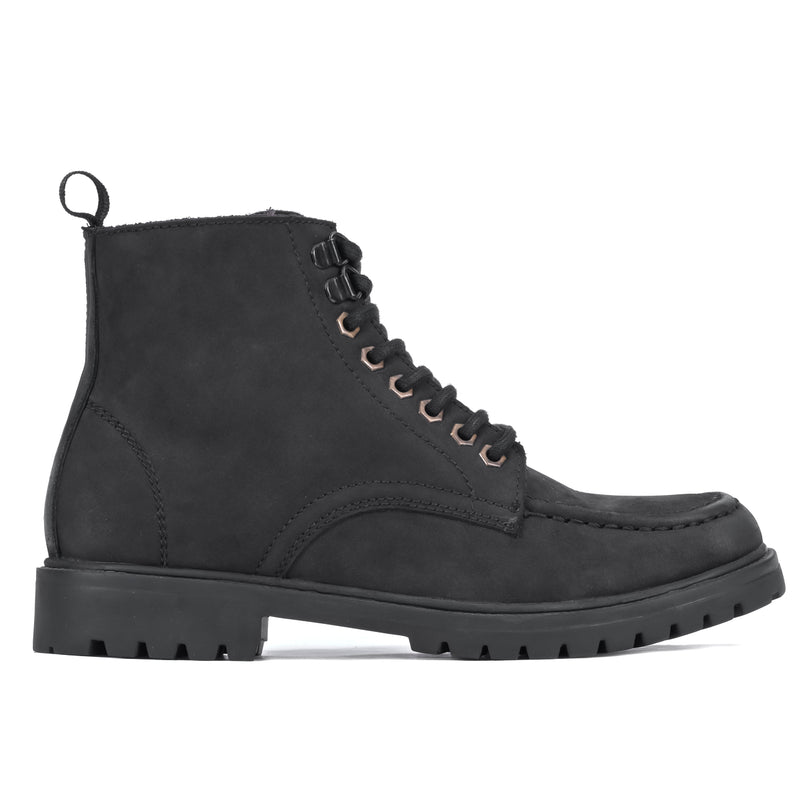 S&B Nubuck Leather Moc-Toe Boot - Black