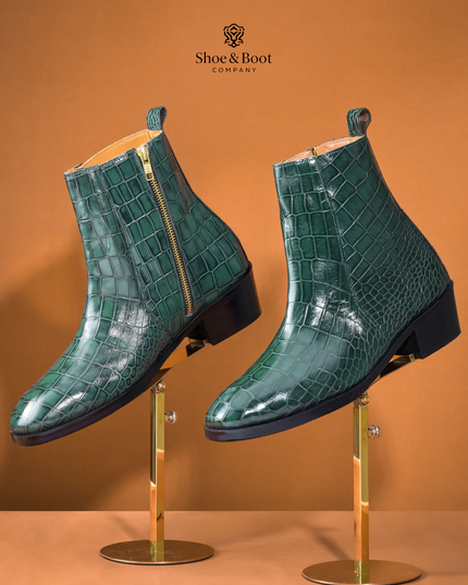 S&B Croco Chelsea with Gold Chain - Green