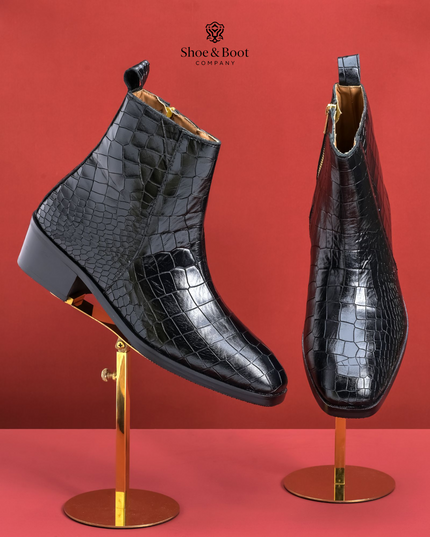 S&B Croco Chelsea with Gold Chain - Black