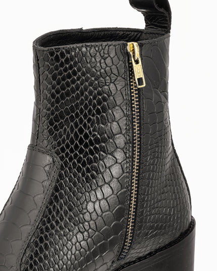 S&B Black Python Cowboy Chelsea Boots