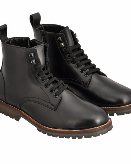 S&B Black Oil Pull-Up Lace-Up Boots
