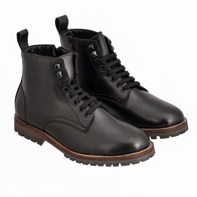S&B Black Oil Pull-Up Lace-Up Boots