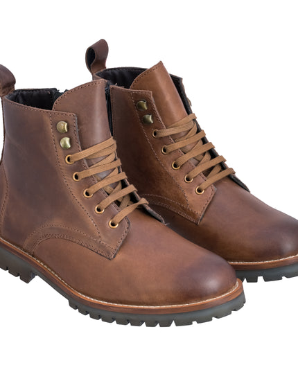 S&B Brown Oil Pull-Up Lace-Up Boots
