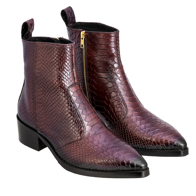 S&B Cherry Python Cowboy Chelsea Boots