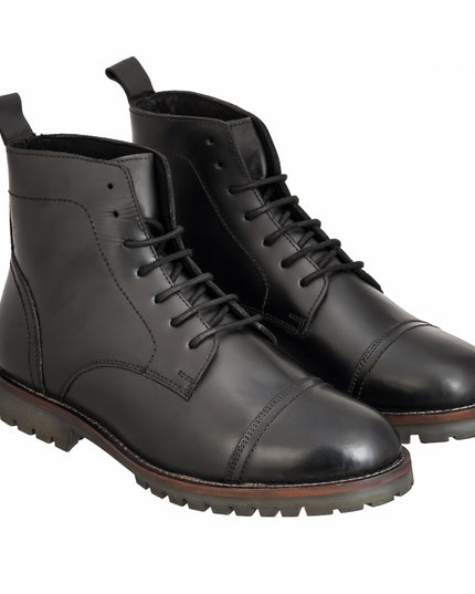 S&B Black Cap Toe Rugged Boots