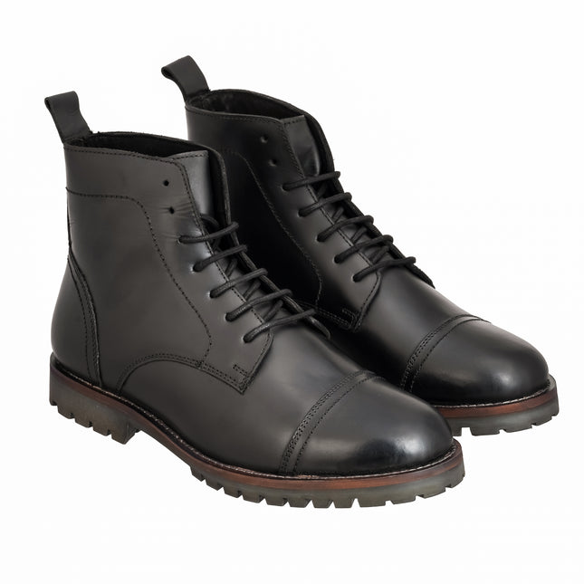 S&B Black Cap Toe Rugged Boots