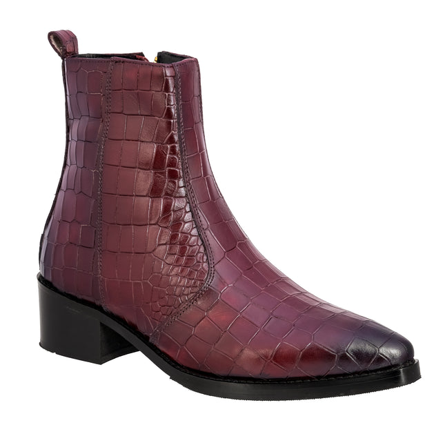 S&B Cherry Croco Cowboy Chelsea Boots