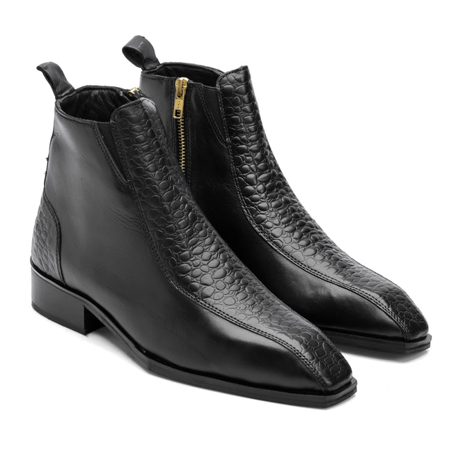 S&B Croco Strip Square-Toe Chelsea - Black