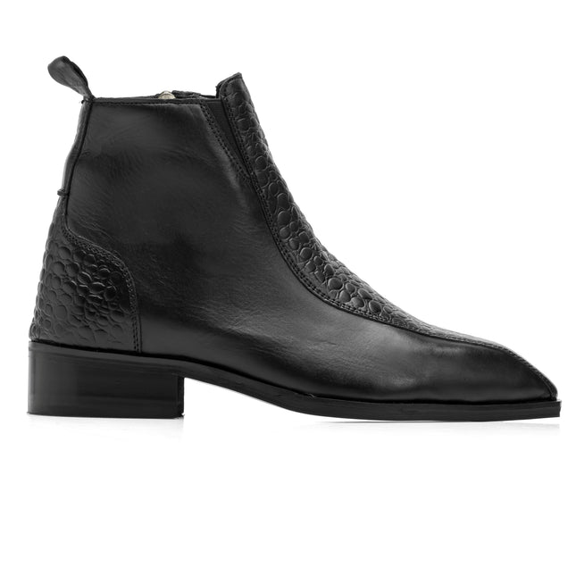 S&B Croco Strip Square-Toe Chelsea - Black