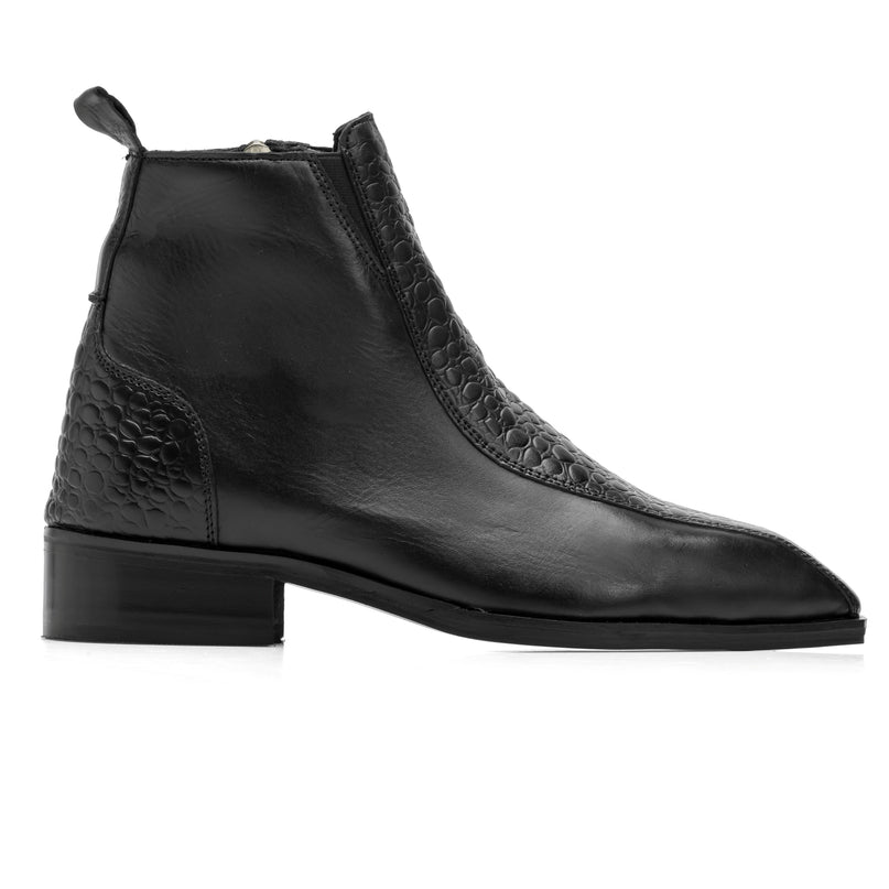S&B Croco Strip Square-Toe Chelsea - Black