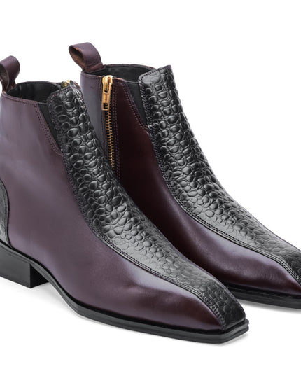 S&B Croco Strip Square-Toe Chelsea - Cherry
