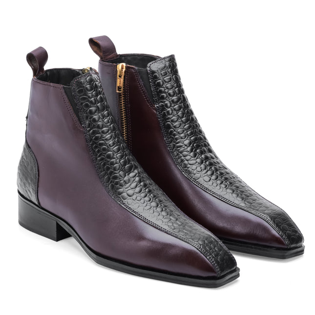 S&B Croco Strip Square-Toe Chelsea - Cherry