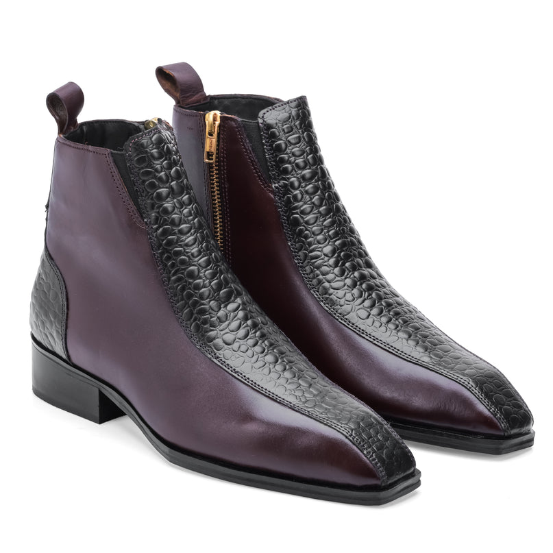 S&B Croco Strip Square-Toe Chelsea - Cherry
