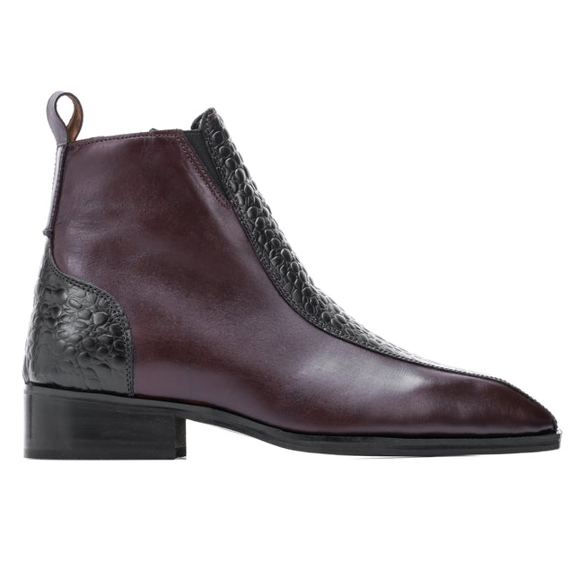 S&B Croco Strip Square-Toe Chelsea - Cherry