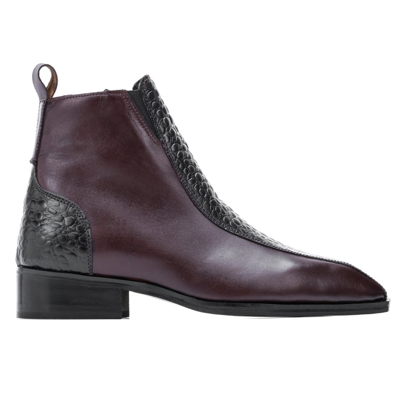 S&B Croco Strip Square-Toe Chelsea - Cherry