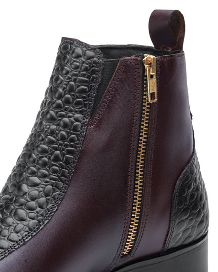 S&B Croco Strip Square-Toe Chelsea - Cherry