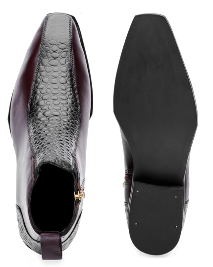 S&B Croco Strip Square-Toe Chelsea - Cherry
