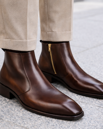 S&B Square-Toe Cuban Chelsea - Brown