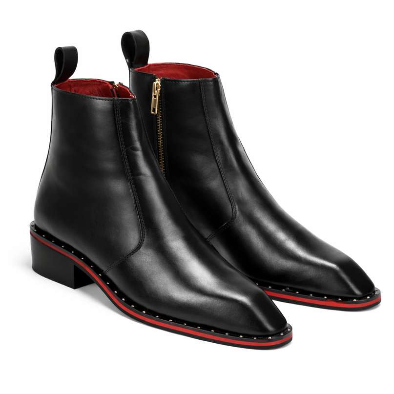 S&B Square-Toe Red Bottom Chelsea - Black