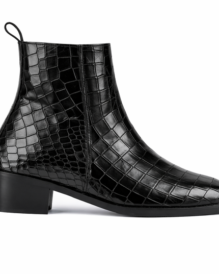 S&B Croco Chelsea with Gold Chain - Black