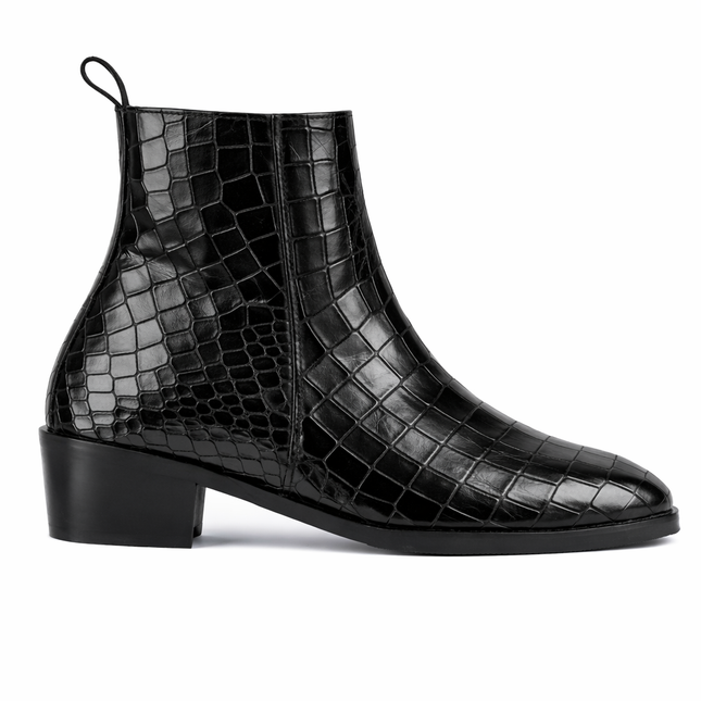 S&B Croco Chelsea with Gold Chain - Black