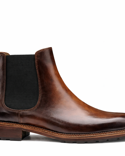 S&B Italian Burnished Brown Leather Chelsea Boot-Tan