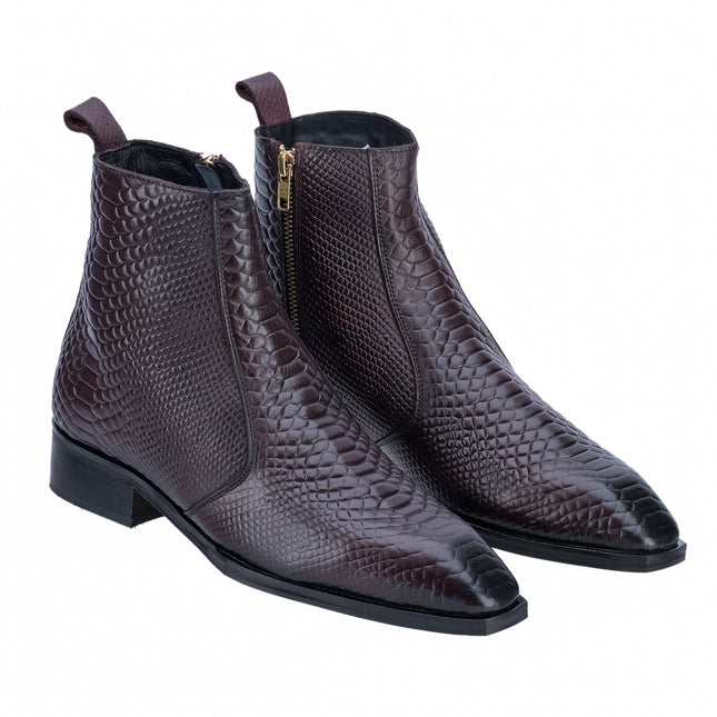 S&B Croco square-Toe Cuban Chelsea - Cherry