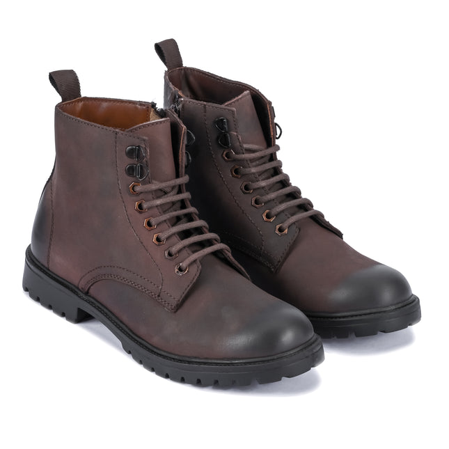 S&B Nubuck Leather Lace-Up Boot - Brown