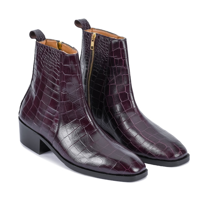 S&B Croco Chelsea with Gold Chain - Cherry