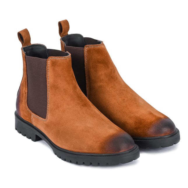 S&B Round Suede Leather Chelsea - Camel