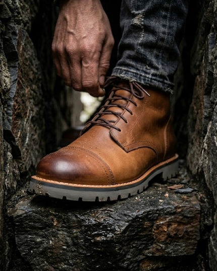 S&B Brown Cap Toe Rugged Boots