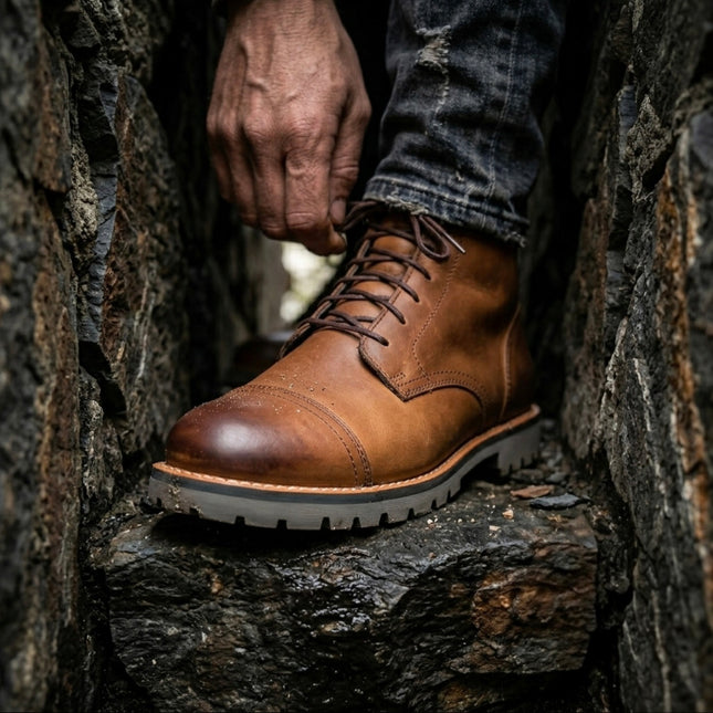 S&B Brown Cap Toe Rugged Boots