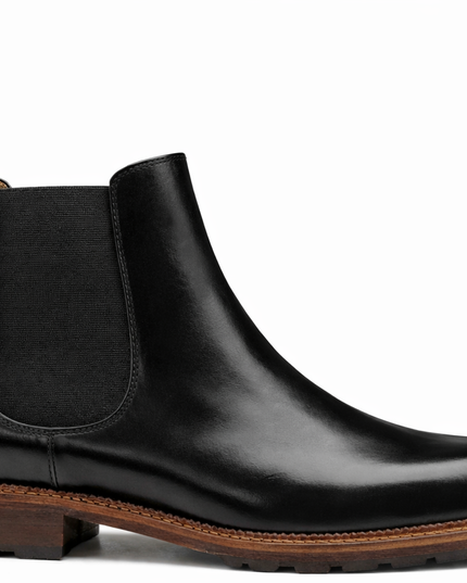 S&B Italian Burnished Brown Leather  Chelsea Boot-Black