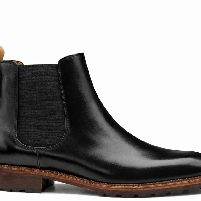 S&B Italian Burnished Brown Leather  Chelsea Boot-Black