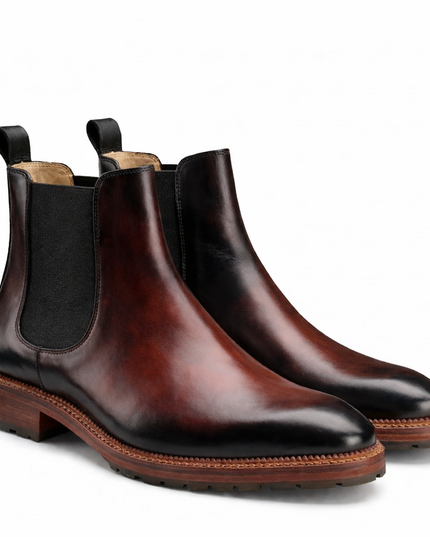 S&B Italian Burnished Brown Leather  Chelsea Boot-Cherry