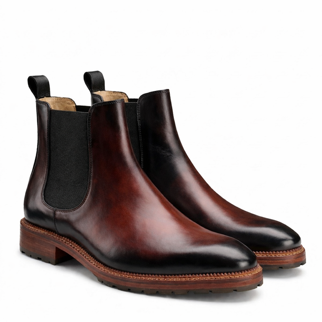 S&B Italian Burnished Brown Leather  Chelsea Boot-Cherry