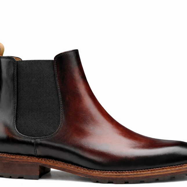S&B Italian Burnished Brown Leather  Chelsea Boot-Cherry