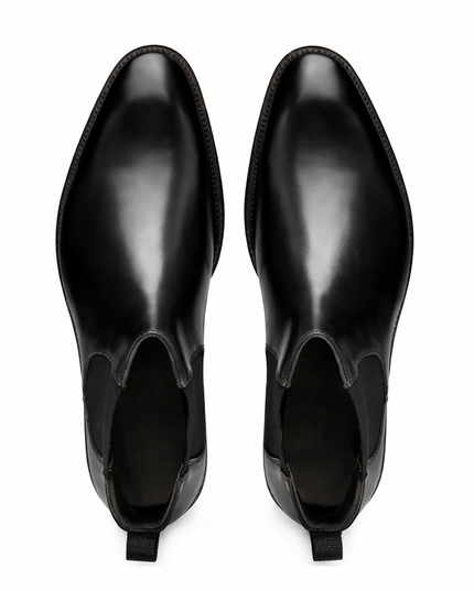 S&B Italian Burnished Brown Leather  Chelsea Boot-Black
