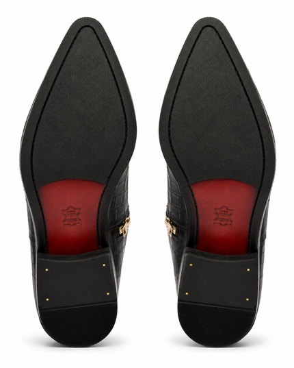 S&B Black Croco Cowboy Chelsea Boots