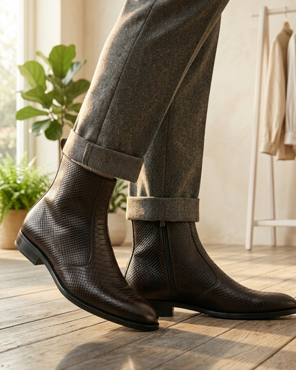 S&B Italian Croco Chelsea - Brown