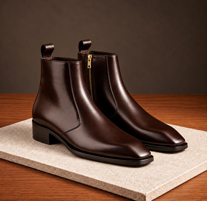 S&B Square-Toe Cuban Chelsea - Brown