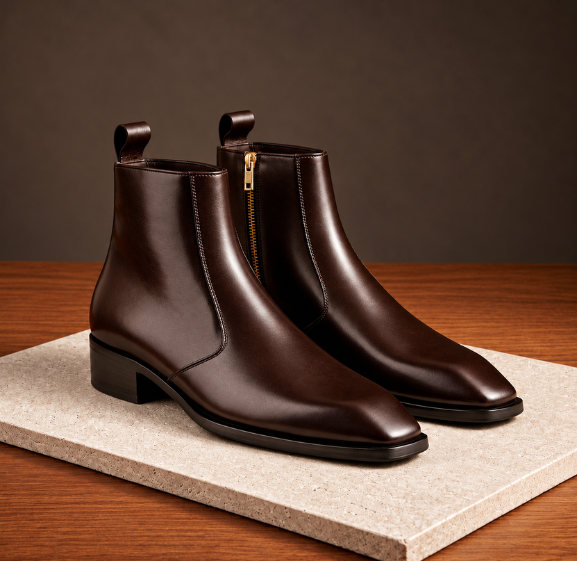 S&B Square-Toe Cuban Chelsea - Brown