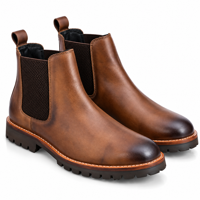 S&B Brown Rugged Chelsea Boots